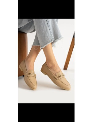 Sarı Tokalı Düz Taban Loafer Ayakkabı