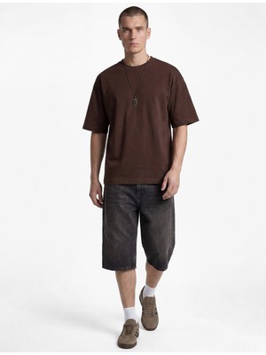 Koton Pamuklu Kısa Kollu Bisiklet Yaka Basic Oversize Tişört