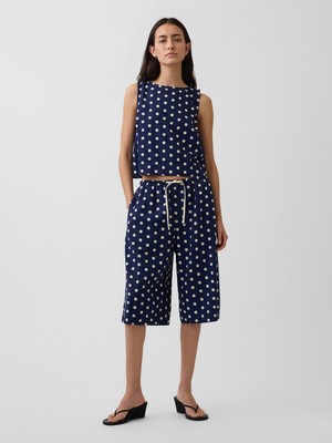 Gap Kadın Lacivert Keten Karışımlı Relaxed Easy Culotte Pantolon