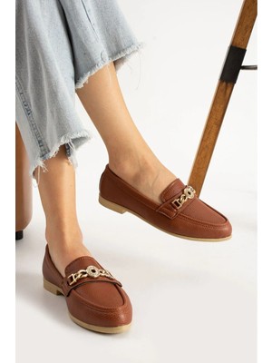 Sarı Tokalı Düz Taban Loafer Ayakkabı
