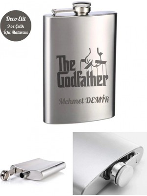 MiraLive Kişiye Özel God Father 9 Oz  Çelik Cep Matarası 266 ml Içecek Cep Matarası Babaya Hediye