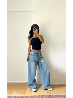 Aida Fashion Bağcıklı Baggy Jeans