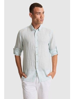 U.S. Polo Assn. Erkek Su Yeşili Keten Uzun Kollu Gömlek 50319065-VR083