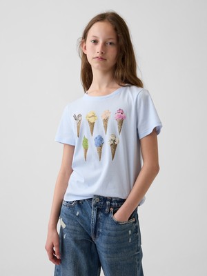 Gap Kız Çocuk Açık Mavi Grafik Baskılı T-Shirt