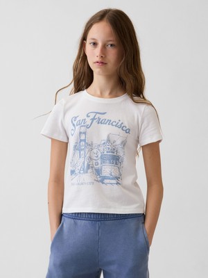 Gap Kız Çocuk Beyaz Grafik Baskılı T-Shirt