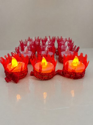 TELEVİ 12 Adet Kırmızı LED Kına El Mumu – Pilli Işıklı Tealight Mum, Kına Gecesi ve Düğün Aksesuarı