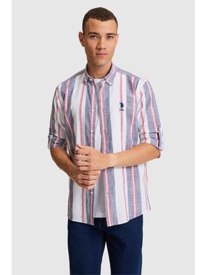 U.S. Polo Assn. Erkek Lacivert Uzun Kollu Çizgili Gömlek 50322242-VR033
