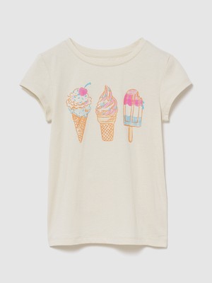 Gap Kız Çocuk Bej Grafik Baskılı T-Shirt