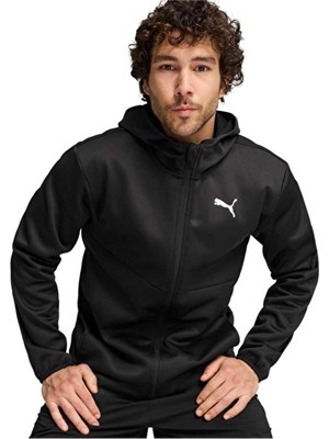 Puma Train All Day Pwrfleece Fermuarlı Kapüşonlu Sweatshirt Siyah Beyaz