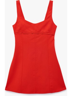 Koton Keten Karışımlı Slim Fit Sırt Dekolteli Pencere Detaylı Kalın Askılı Mini Elbise