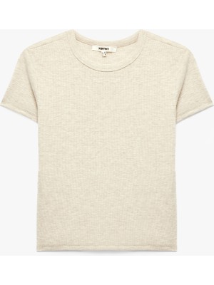 Koton Slim Fit Kısa Kollu Bisiklet Yaka Pamuklu Fitilli Basic Tişört