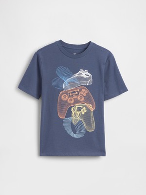 Gap Erkek Çocuk Koyu Mavi Grafik Baskılı T-Shirt