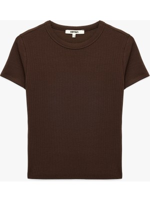 Koton Slim Fit Kısa Kollu Bisiklet Yaka Pamuklu Fitilli Basic Tişört