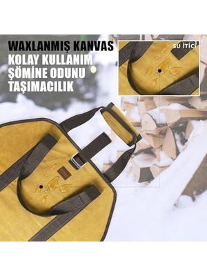 Esplendor Ağır Hizmet Çantası, Waxed Kanvas, Şömine Odun Çantası, Kamp Için Yakacak Kütük Taşıma Depolama Çantası, Şömine Odun Sobası Aksesuarları - Sarısı