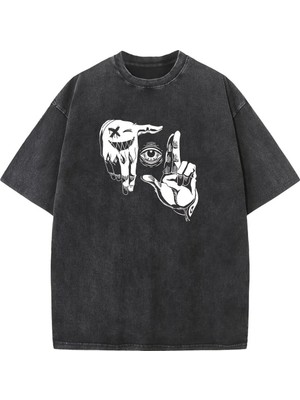 Luliana Baskılı Premium Kalite Yıkama Sokak Stili Oversize T-Shirt