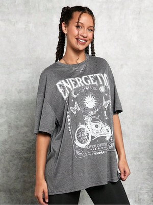 Luliana Baskılı Premium Kalite Yıkama Sokak Stili Oversize T-Shirt