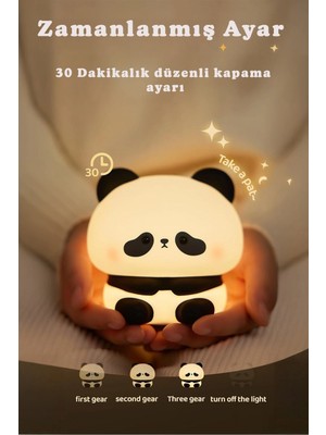 MiraLive Rgb LED Panda Gece Lambası Renk Değiştiren Yumuşak Silikon Şarj Edilebilir 30 Dk Otomatik Kapanma