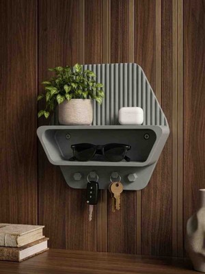 Neolab Modern Duvar Tipi Anahtarlık ve Dekoratif Raf - Gri