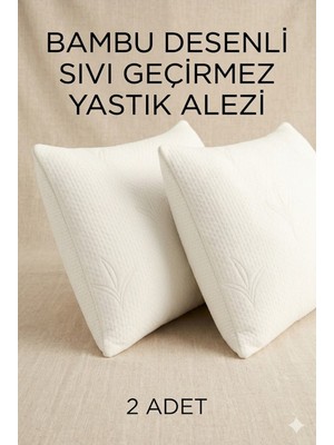 Suvay Bambu Desenli Sıvı Geçirmez Yastık Alezi 2 Adet Fermuarlı 50X70 cm Yastık Kılıfı