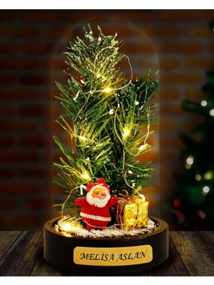 MiraLive Kişiye Özel Hediye Noel Baba ve Çam Ağacı Temalı LED Işıklı Fanus
