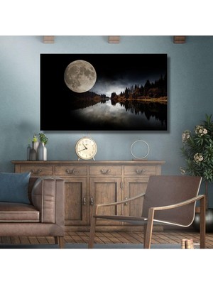 Esplendor Tekli Yatay Kanvas Tablo Dolunay Göl ve Orman Manzarası 40 x 30 GARTNM8544