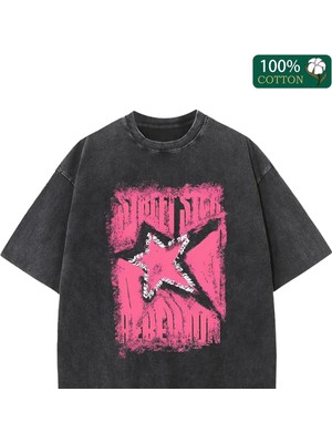 Luliana Baskılı Premium Kalite Yıkama Sokak Stili Oversize T-Shirt