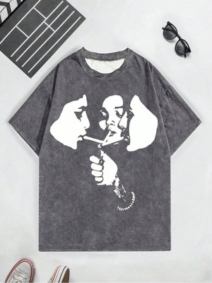 Luliana Baskılı Premium Kalite Yıkama Sokak Stili Oversize T-Shirt
