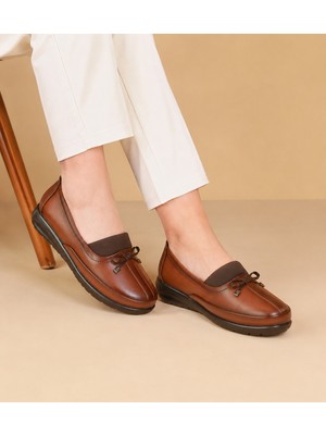 Emil Shoes Kadın Taba Fiyonklu Babet Içi Deri Konforlu Günlük Ayakkabı