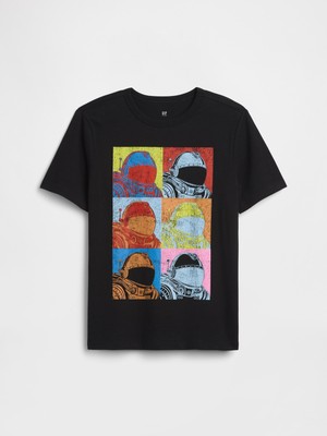 Gap Erkek Çocuk Siyah Grafik Baskılı T-Shirt