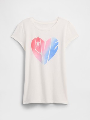 Gap Kız Çocuk Beyaz Grafik Baskılı T-Shirt