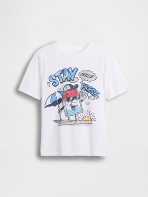 Gap Erkek Çocuk Beyaz Grafik Baskılı T-Shirt