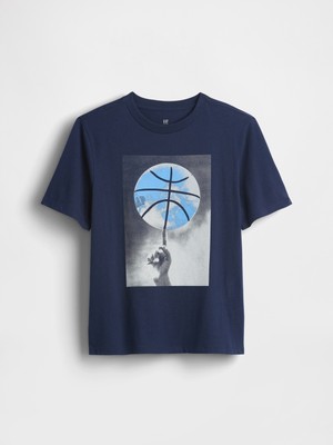 Gap Erkek Çocuk Lacivert Grafik Baskılı T-Shirt