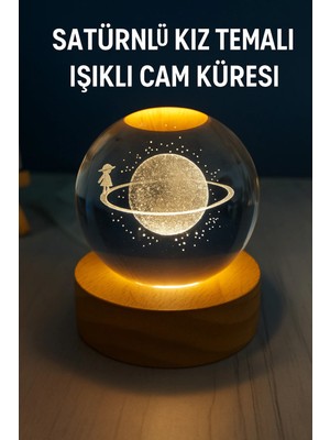 Yenilig Satürnlü Kız Temalı Işıklı Dekoratif USB Cam Küre Gece Lambası Çok Renkli