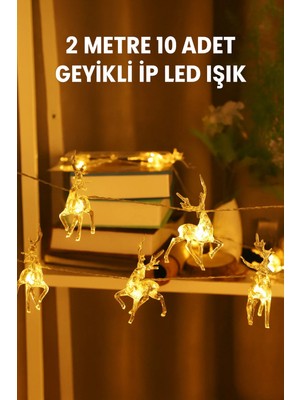 Yenilig 2 Metre 10 LED Geyikli Ip Işık - Dekoratif Yılbaşı Temalı Peri LED Aydınlatma Çok Renkli