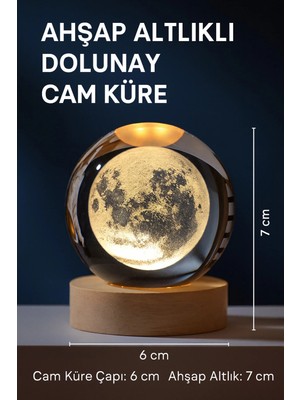 Yenilig Ahşap Altlıklı Dolunay Temalı Işıklı Cam Küre – Dekoratif USB Gece Lambası Çok Renkli