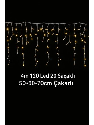 Yenilig 4 M 120 LED 20 Saçaklı Perde Işık - 50/60/70CM Flaşörlü Dekoratif LED Çok Renkli
