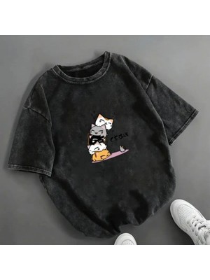 Luliana Baskılı Premium Kalite Yıkama Sokak Stili Oversize T-Shirt