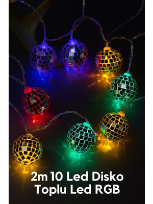 Yenilig 2 Metre 10 LED Disko Topu Işık - Rgb Renkli, Pilli ve Dinamik Parti LED Zinciri Çok Renkli