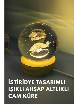 Yenilig Istiridye Tasarımlı Işıklı Ahşap Altlıklı Cam Küre – Usb'li Dekoratif Gece Lambası Çok Renkli