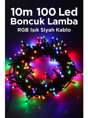 Yenilig 10 Metre 100 LED Boncuk Lamba - Rgb Renkli Işık, Siyah Kablo ve Parti Aydınlatması Çok Renkli