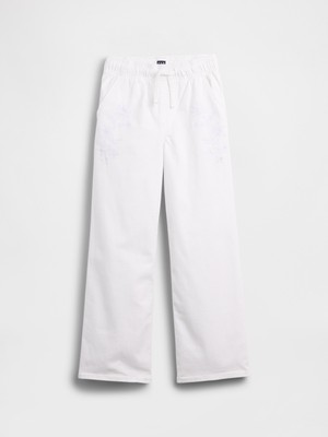 Gap Kız Çocuk Beyaz Mid Rise Pull-On Wide-Leg Jean Pantolon