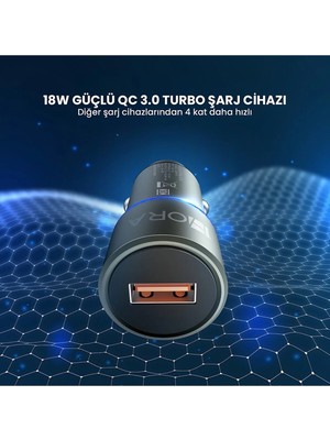 Upstyle GAR156 PD20W Alüminyum Araç Şarj Aleti - Type-C Portlu Hızlı Şarj Cihazı - Siyah