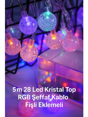 Yenilig 5 Metre 28 LED Kristal Top Işık - Rgb, Eklemeli Fişli ve Şeffaf Kablo Çok Renkli