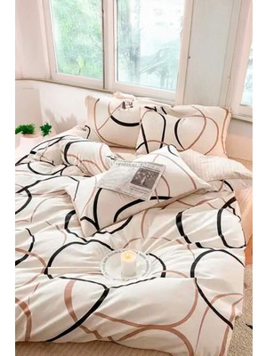 Upstyle Kolay Ütülenir Nevresim Takımı Çift Kişilik Line Rondom Krem