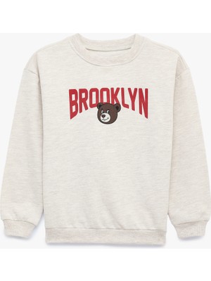 Koton Şardonlu Uzun Kollu Bisiklet Yaka Baskılı Oversize Sweatshirt