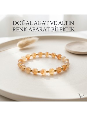 Belirtilmemiş Doğallığın Zarafeti: Doğal Agat Taşı ve Altın Renk Detaylı Bileklik