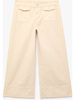 Koton Pamuklu Düğmeli Normal Bel Cep Detaylı Bol Paça Pantolon - Culotte Jeans