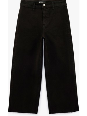 Koton Cepli Rahat Kalıp Kesik Paça Yüksek Bel  Jean Pantolon - Culoette Jean