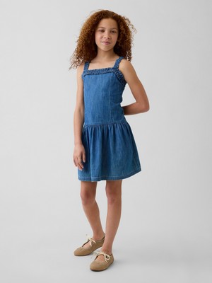 Gap Kız Çocuk Koyu Mavi Denim Drop-Waist Elbise