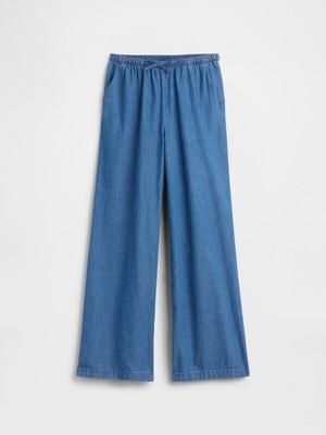 Gap Kız Çocuk Mavi Pull-On Wide-Leg Chambray Pantolon